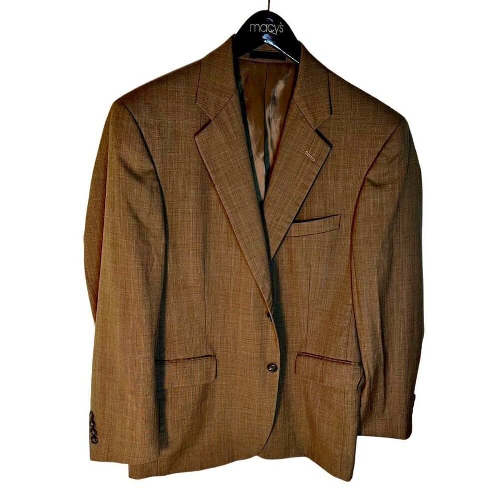 Daniel Gray Men's Brown Tan Stripe Two Button 100% Wool Sport Coat Blazer Sz 4OS